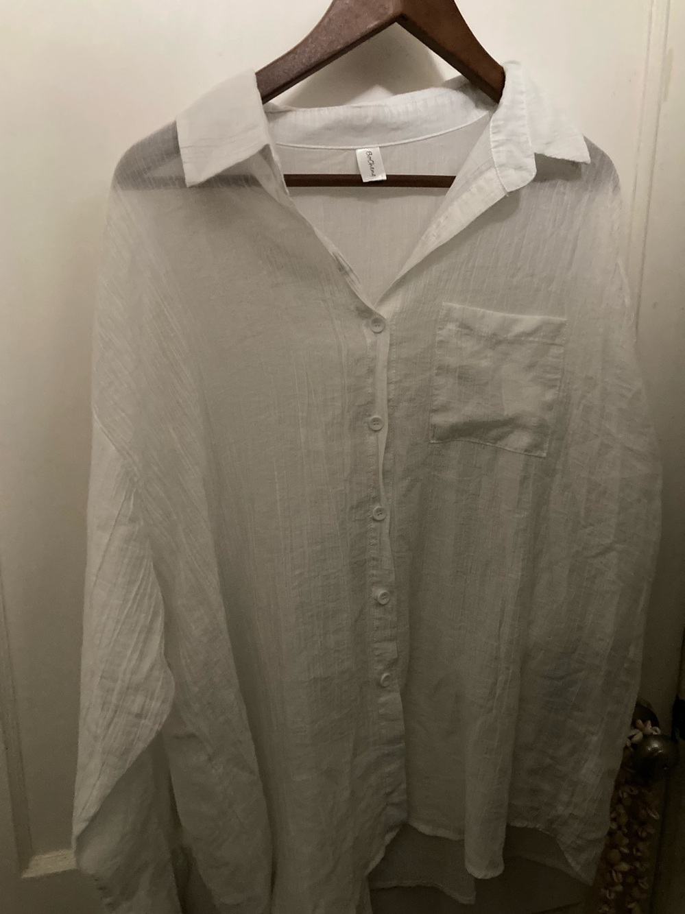 BoCheng large sheer crinkle White Women's Button-Down Shirt